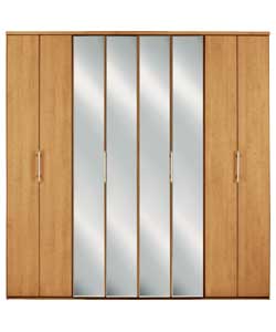 Mirrored 4 Bi-Fold Door Wardrobe - Pine