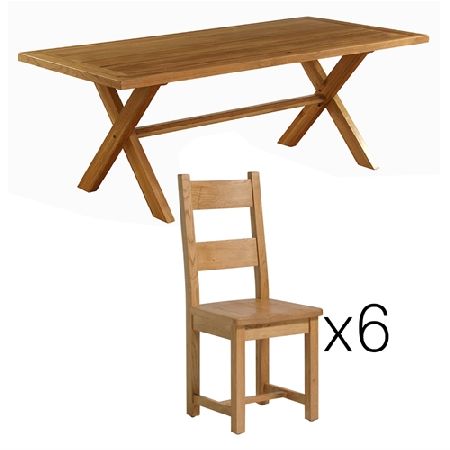 Vancouver Oak Cross Leg Dining Table and 6