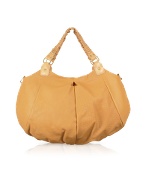Camel Perforated Calf Leather Shopper Bag