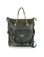 Vangi Front Pocket Grained Leather Tote Shoulder Bag