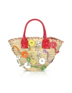 Vangi Straw and Leather Zippered Bucket Bag