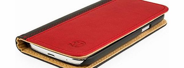 VanGoddy  Leather Flip Case Cover with Built-In Stand for HTC One (Black and REd)