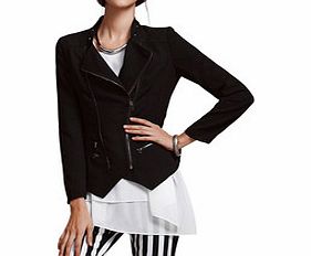 Black asymmetric biker-style jacket
