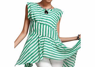 Green and white striped drape top
