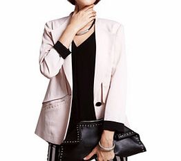 Pink and black panelled longline blazer
