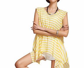Yellow and white striped drape top