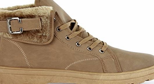 VanityStar Khaki Size 6 Ladies Boots Womens Shoes Military High Ankle Lace Up Buckle Fur Lined Winter