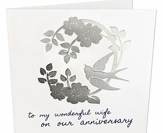 Vanroe To My Wonderful Wife on Our Anniversary Luxury Card by UK Designer Jane Vanroe - 100 British Made, Classic Silver Embossed