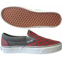 CLASSIC CHECKERBOARD SLIP ONS CHARCOAL/RED