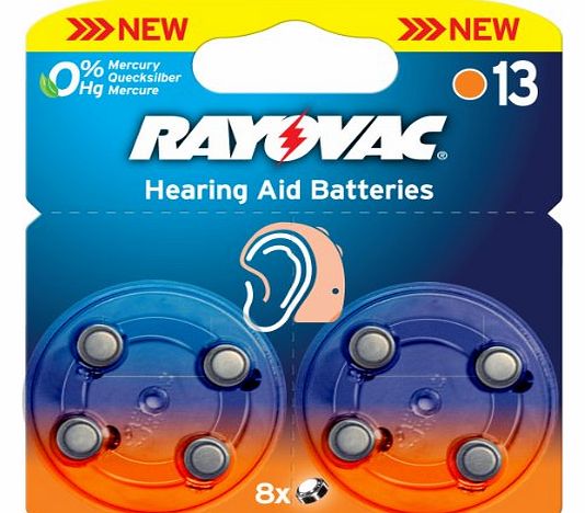Varta Rayovac 13AU-8RR Hearing Aid Batteries - 8-Pack