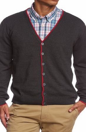 VB Sweater - stylish cardigan with V-neck and contrast button placket, slim fit,S,anthracite
