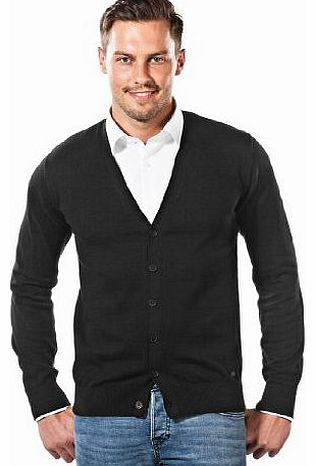 Sweater - stylish cardigan with V-neckline and button placket, slim fit,M,black