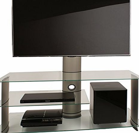 VCM ``Bulmo`` TV-Furniture with Bracket for Subwoofer and 3-Glass Shelves, 120 cm, Silver Aluminium