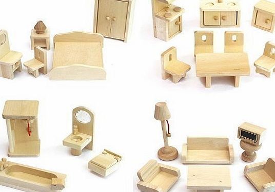 dolls furniture FREDA from wood 28 pieces natural finish
