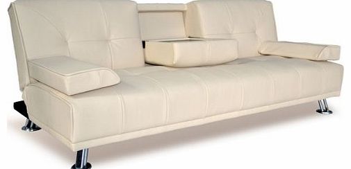 Veelar Modern Faux Leather 3 Seater Sofa Bed With Fold Down Table Cup Holder 012001-D04 Ivory