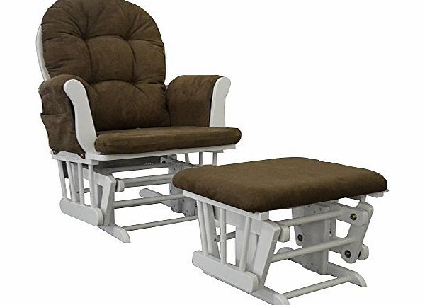 White Glider Rocking Nursing Maternity Breastfeeding Chair With Footstool (Brown Fabric)