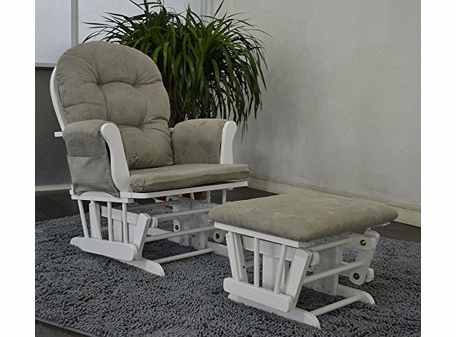 Veelar White Glider Rocking Nursing Maternity Breastfeeding Chair With Footstool (Grey Fabric)