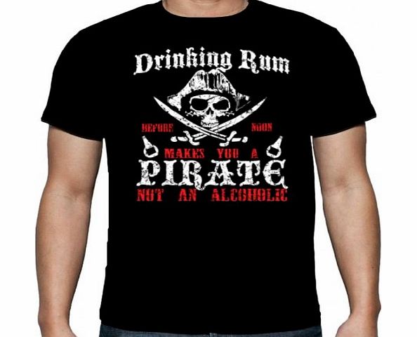 Velocitee Mens T-Shirt Drinking Rum Pirate W16527 L Black
