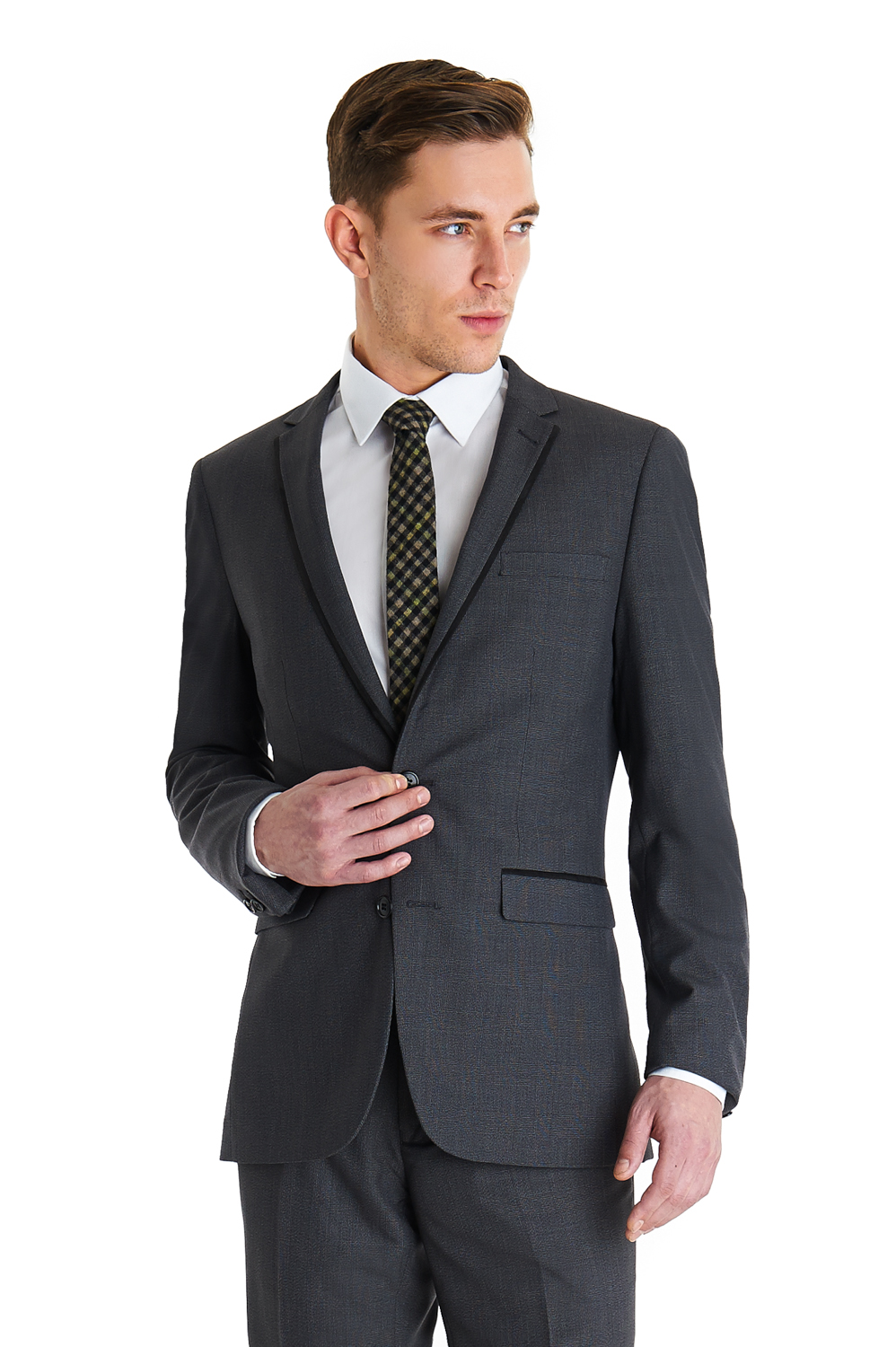 Ventuno Slim Fit 2 Piece Check Suit Grey