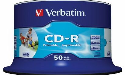 Verbatim 43309 AZO 52x Wide Printable CD-R - Spindle 50 Pack