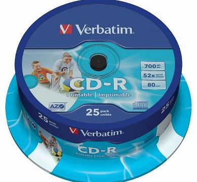 Verbatim 43439 AZO 52x Wide Printable CD-R - 25pk