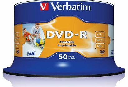 Verbatim 43533 DVD-R 4.7GB 16x Printable 50 Pack Spindle