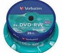 Verbatim 43639 4.7GB DVD-RW - Spindle 25 Pack