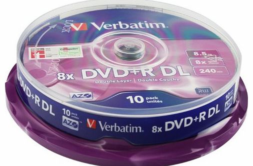 Verbatim 43666 8.5GB 8x DVD R Double Layer Matt Silver 10 Pack Spindle