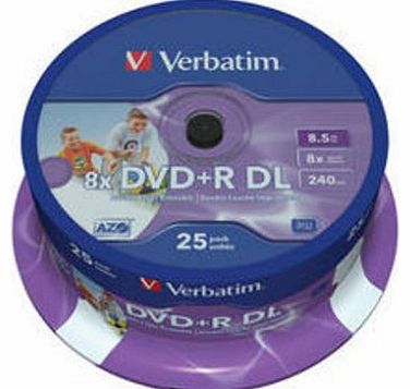 Verbatim 43667 8.5GB 8x DVD R Double Layer Inkjet Printable 25 Pack Spindle