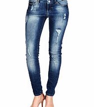 Flash blue cotton blend distressed jeans