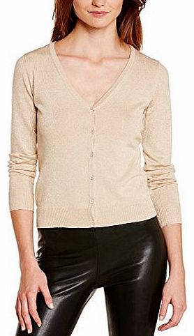 Womens GLORY NEW LS V-NECK LUREX CARDIGAN Plain V-Neck Long Sleeve Cardigan Cardigan, Beige (Oatmeal/Gold Lurex), Size 12 (Manufacturer Size: Large)