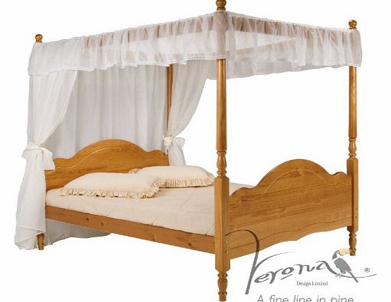 Veneza Four Poster Bed And Canopy Antique Solid Pine Wood Finish 4Ft6
