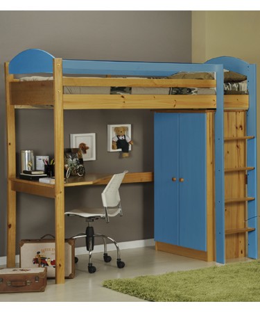 Verona Designs Blue Highsleeper Bed Desk and Wardrobe