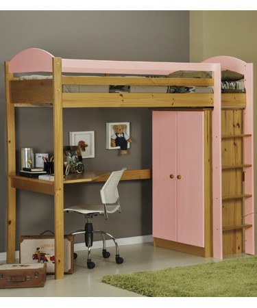 Verona Designs Pink Highsleeper Bed Desk and Wardrobe