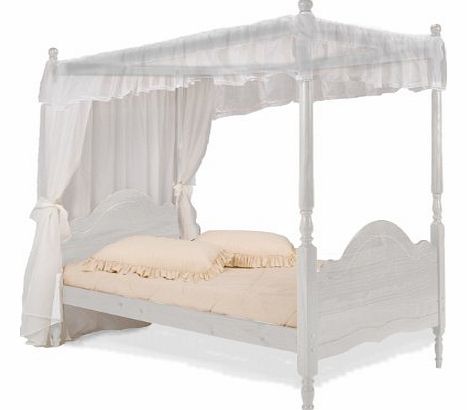 Four Poster Bed Frame, White Pine, Single 3ft Size, Veneza Princess Style