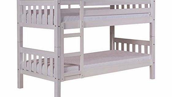 Verona White Wash Pine Bunk Bed, Kids Small Single 2ft6, Childrens Barcelona Style