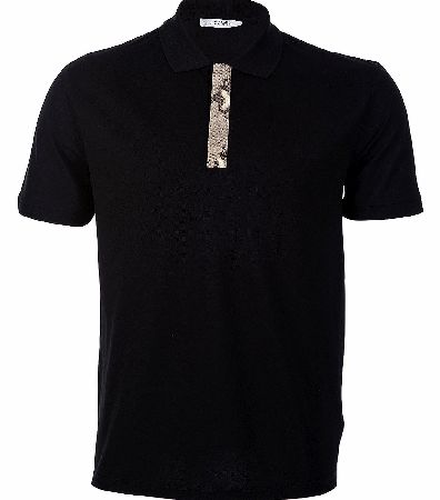 Versace Black Crocodile Placket Polo