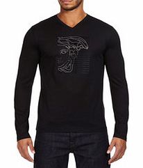 Versace Black Medusa V-neck cotton T-shirt