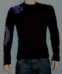 Mens Black with Purple & Green Design Long Sleeve T-Shirt