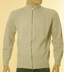 Mens Light Beige Full Zip High Neck Wool Mix Sweater