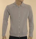 Mens Light Grey Full Zip Knitted Sweater with Collar