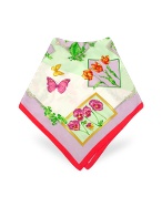 Multicolor Flowers and Ladybugs Silk Square Scarf