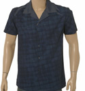 Navy Creased Effect Short Sleeve Cotton Shirt