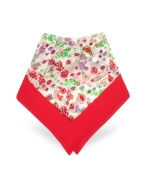 Red and White Flowers and Ladybugs Chiffon Silk Square Scarf