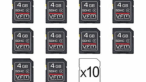 VFM 4gb Class 4 Memory Card (Pack of 10) with FREE case. Multi 4 gb SD pack (value x 10) for SDHC devices for schools, offices, trade, colleges, education, retail, business, company and home use. Bulk