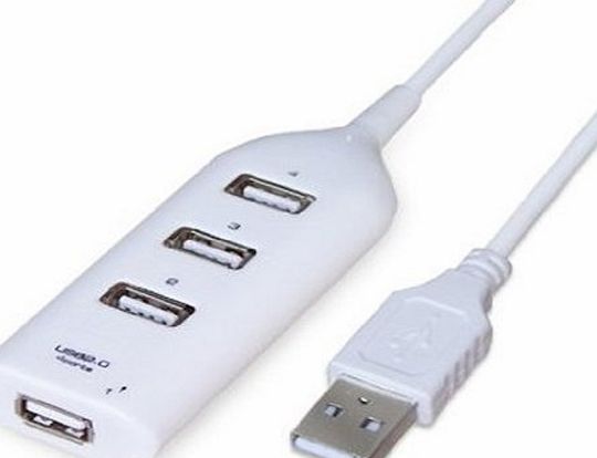 VIBE Premium Four 4 Port Ports White Color USB Hub Expansion High Speed USB 2.0 Multi USB Hub Splitter Switch Lead Adapter Cable For PS3, Xbox, Wii, PC, MAC, Laptop, NoteBook, Mac Book, NetBook, Tablet, Ta