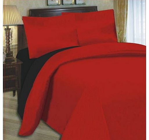 6PC COMPLETE REVERSIBLE BLACK / RED DOUBLE DUVET COVER & FITTED SHEET BED SET by Viceroybedding