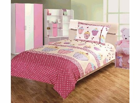 Viceroybedding Childrens Kids SINGLE BED SIZE CUPCAKE DESIGN DUVET COVER AND PILLOWCASE SET By Viceroybedding