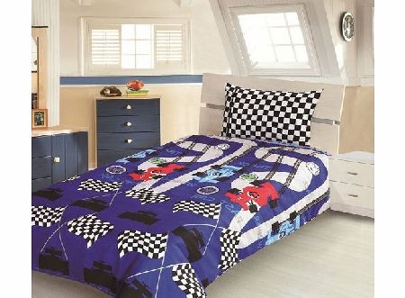 Viceroybedding Childrens Kids SINGLE BED SIZE RACING CAR DESIGN DUVET COVER AND PILLOWCASE SET By Viceroybedding
