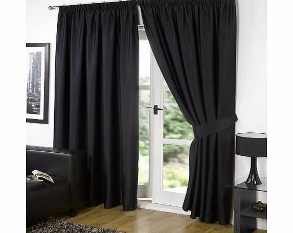 Viceroybedding Pair of BLACK 46`` Width x 54`` Drop , Supersoft Thermal BLACKOUT Curtains INCLUDING PAIR OF MATCHING TIE BACKS, Winter Warm but Summer Cool by VICEROY BEDDING
